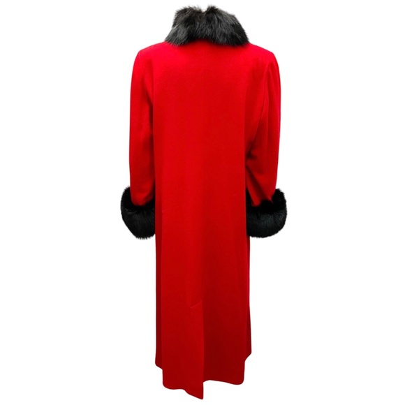 FLEURETTE RED / BLACK FUR TRIMMED MID LENGTH LAMBSWOOL COAT - Picture 3 of 6